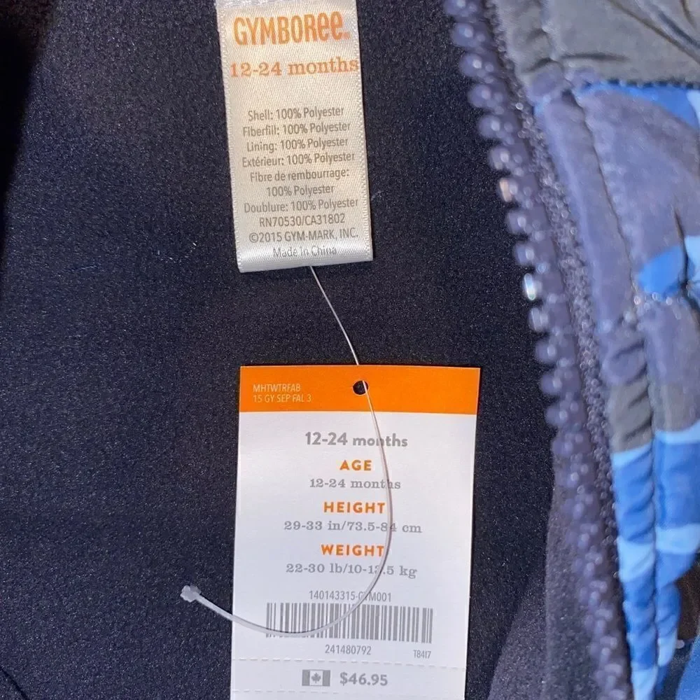 Gymboree Blue Camo Puffer Vest Water Resistant Toddler Boy 12-24 Months NWT